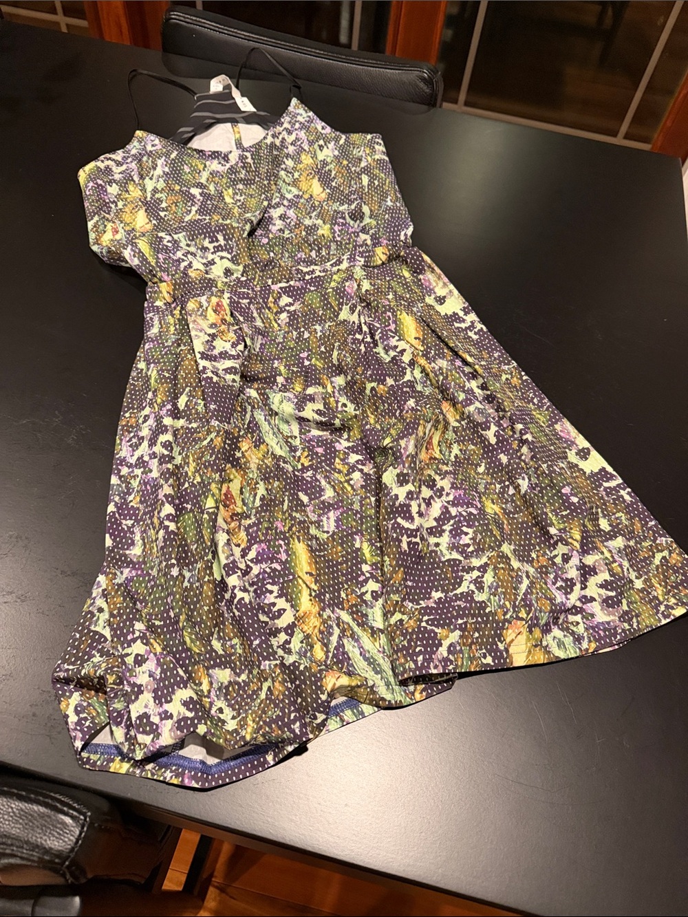 Floral Abstract Print A-Line Dress - Purple, Yellow, Green